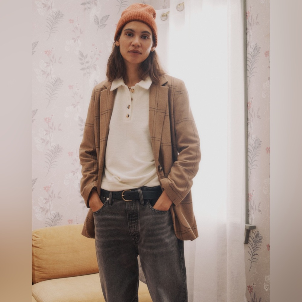Madewell Ottoman Jacquard Polo Top, Cream - M - Picture 3 of 14